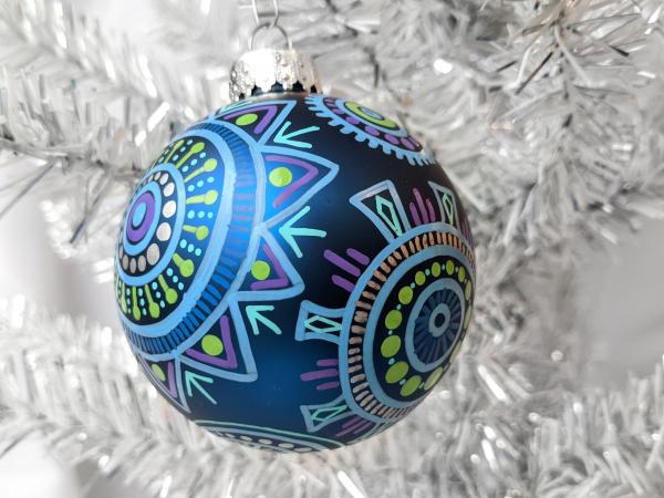 Whimsical Blue Ornament with Lime and Purple Design picture