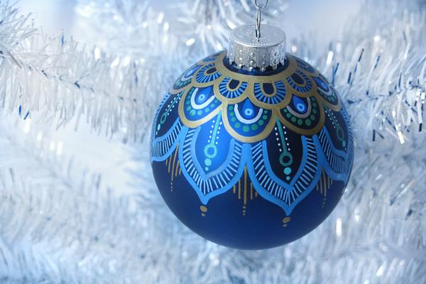 Art Deco Opulence Blue Hand Painted Ornament