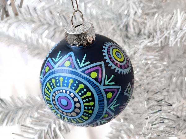 Whimsical Blue Ornament with Lime and Purple Design picture