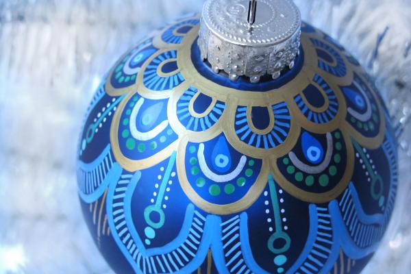 Art Deco Opulence Blue Hand Painted Ornament picture