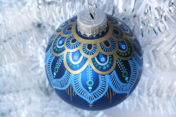 Art Deco Opulence Blue Hand Painted Ornament picture