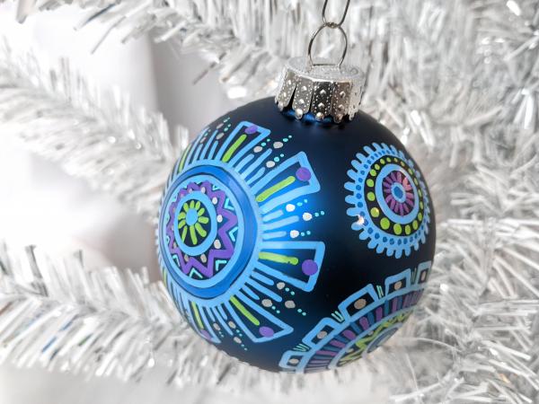 Whimsical Blue Ornament with Lime and Purple Design picture