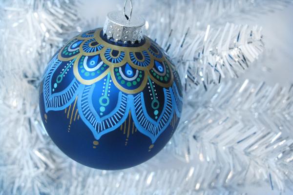 Art Deco Opulence Blue Hand Painted Ornament picture