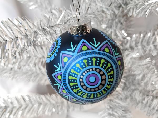 Whimsical Blue Ornament with Lime and Purple Design picture