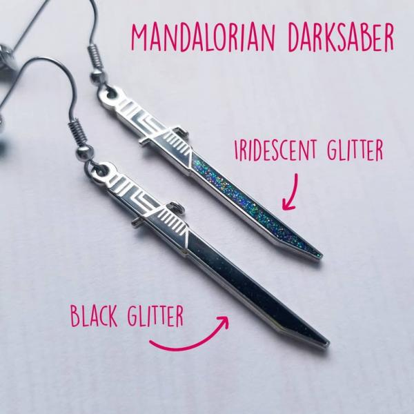 Iridescent Mandalorian darksaber earrings