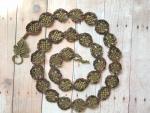 Celtic Brass Motifs Necklace Embellished with Hand Crochet - Brown Shades - 29 inches - Brass Leaf Toggle Clasp - One of a Kind