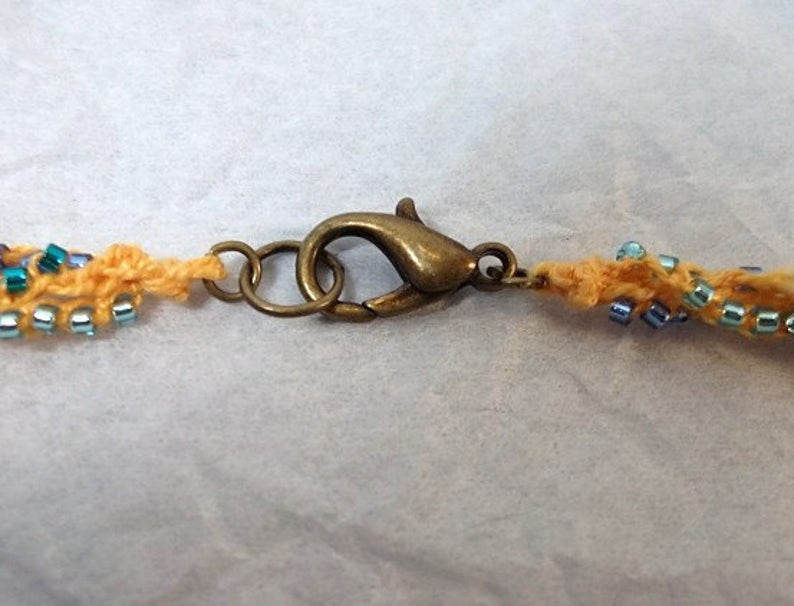 Sunshine in the Tropics Beaded Crochet Necklace - Yellow, Blue, Green - One of a Kind picture