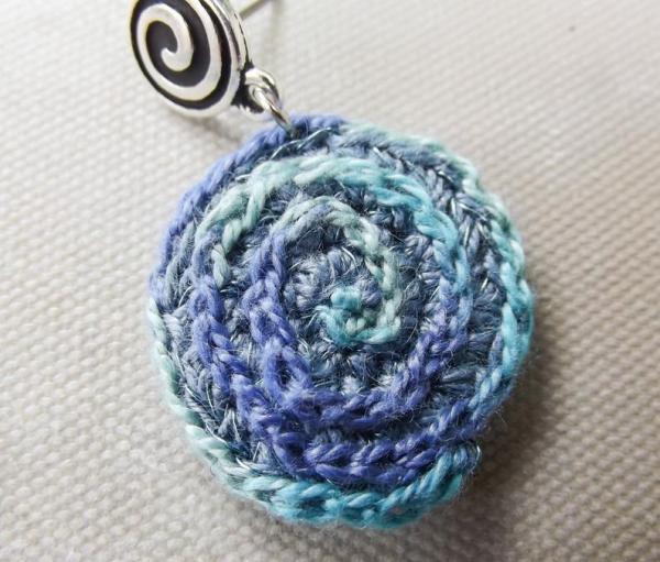 Tone on Tone Crochet Embroidered Spiral/Starburst Drop Earrings in Blues and Greens - One of a Kind picture