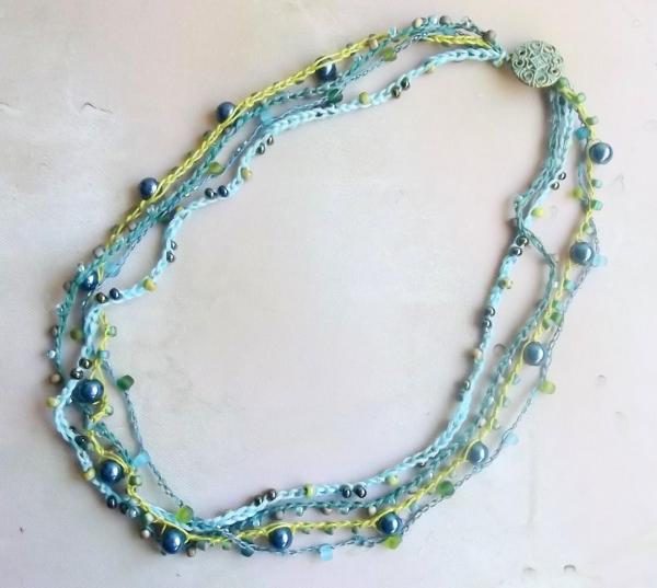 Custom Made to Order Four Strand Crochet Beaded Necklace - Wire, Fiber or a Mix - You Choose Length, Colors, Materials - One of a Kind Gift picture