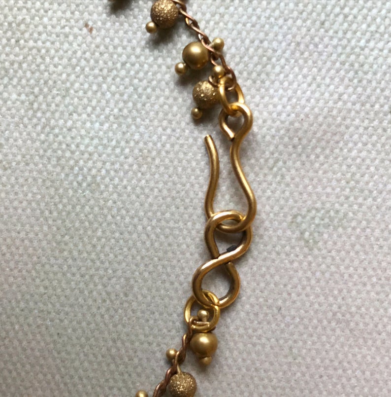 Turquoise Blue Green Crochet Mixed Media Flower Statement Necklace - Embellished Brass Chain - Verdigris Patina picture