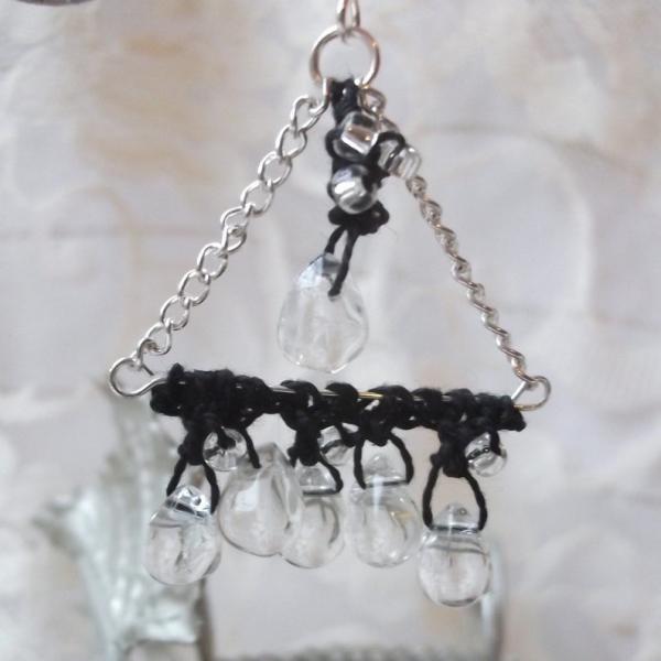 Rain Drops Clear Crystal, Black, Silver - Beaded Crochet Chandelier Earrings picture