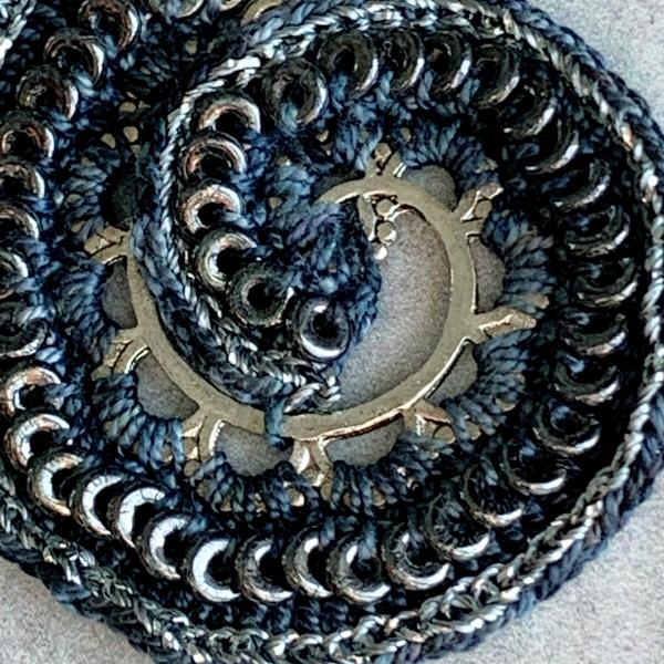 Rings Around the Spiral Pendant - Mixed Media Necklace - Metal Fiber Glass - Gray Black Silver - Silver Chain - 20 inches - One of a Kind picture