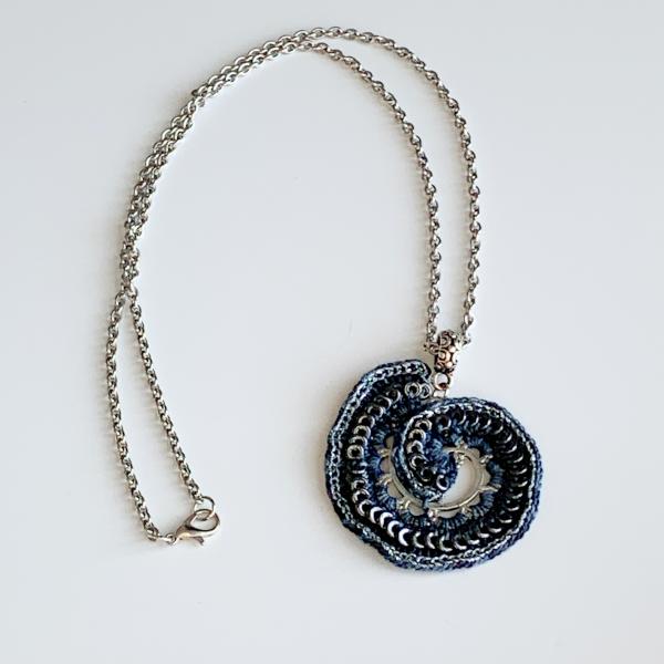 Rings Around the Spiral Pendant - Mixed Media Necklace - Metal Fiber Glass - Gray Black Silver - Silver Chain - 20 inches - One of a Kind picture