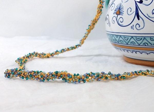 Sunshine in the Tropics Beaded Crochet Necklace - Yellow, Blue, Green - One of a Kind picture