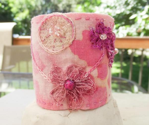 Cherry Blossom Cuff - Cotton with Wire, Thread, and Bead Embroidery Embellishment - One of a Kind picture
