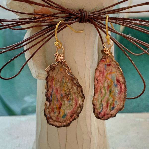 Taupe Brown Multicolor Translucent Teardrop Earrings - Mixed Media - Paper Wire Paint - Gold Earring Wires - Lightweight - One of a Kind picture