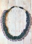 Recycled Sari Silk Necklace - Eggplant Purple - Hand Crochet - Lavender Glass Beads - One of a Kind
