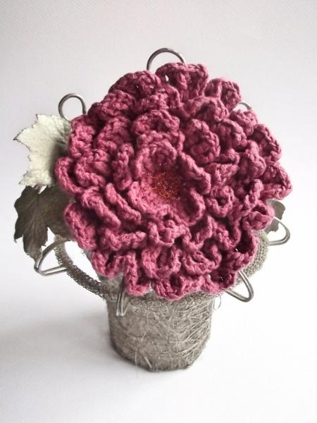 Absolutely Mauvelous Crocheted Flower Mixed Media Brooch - One of A Kind picture