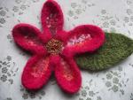 Bold and Beautiful Crocheted Felted Flower Brooch Pin - Red Gold Green