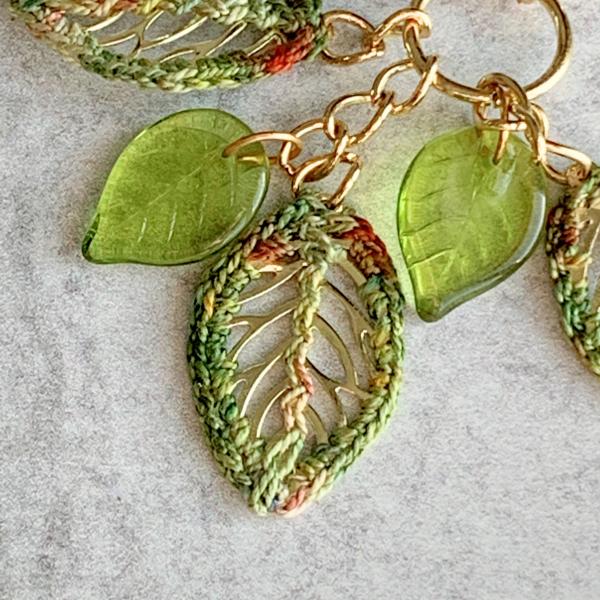 Green Gold Leaves Necklace - Mixed Media - Metal Fiber Glass - Crochet Embroidery - One of a Kind picture