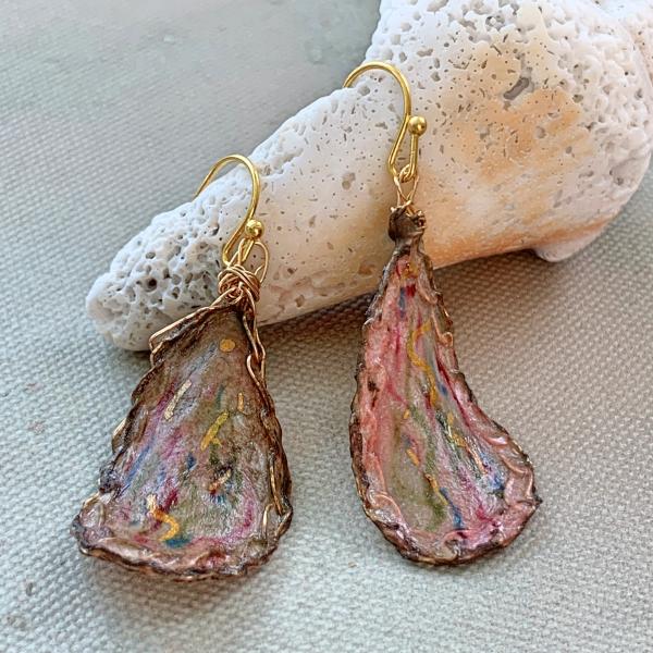 Taupe Brown Multicolor Translucent Teardrop Earrings - Mixed Media - Paper Wire Paint - Gold Earring Wires - Lightweight - One of a Kind picture
