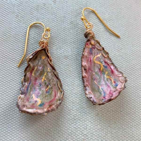 Taupe Brown Multicolor Translucent Teardrop Earrings - Mixed Media - Paper Wire Paint - Gold Earring Wires - Lightweight - One of a Kind picture