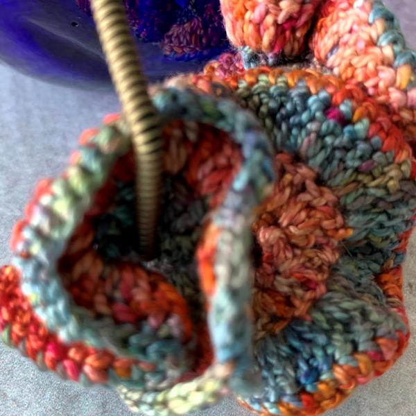 Multicolor Ruffle Spiral Fiber Necklace - Crochet - Brass Snake Chain - Blue, Coral, Red - 20 inches - One of a Kind picture