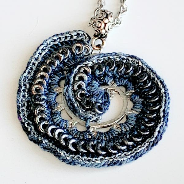 Rings Around the Spiral Pendant - Mixed Media Necklace - Metal Fiber Glass - Gray Black Silver - Silver Chain - 20 inches - One of a Kind picture