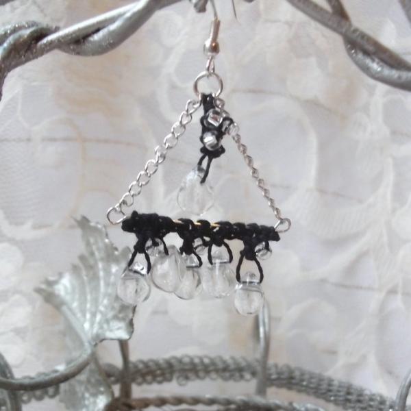 Rain Drops Clear Crystal, Black, Silver - Beaded Crochet Chandelier Earrings picture
