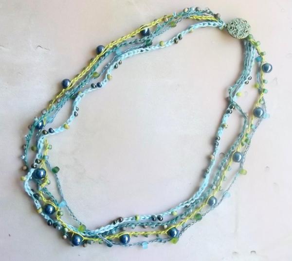 Custom Made to Order Six Strand Crochet Beaded Necklace - Wire, Fiber or a Mix - You Choose Length, Colors, Materials - One of a Kind Gift picture