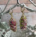 Hand Sewn and Embroidered Fabric Drop Earrings - Vine - Brown, Lavender, Pink, Spring Green, Magenta, Gold - Nickel Free Gold Lever Back