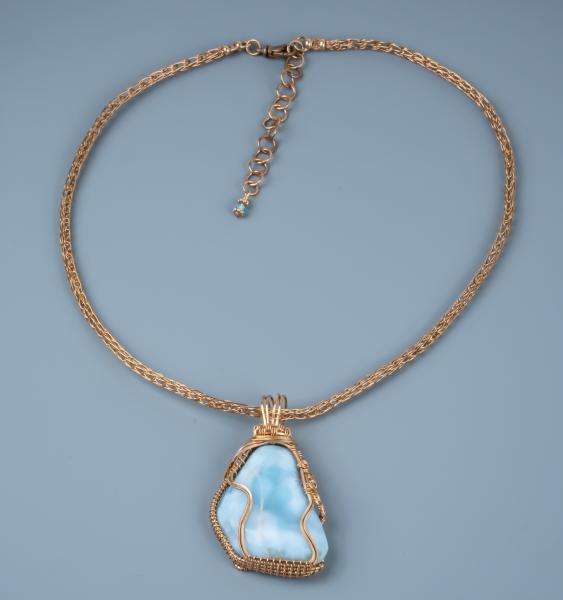 Larimar and bronze woven pendant picture