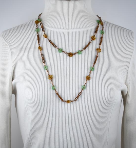 Recycled glass and copper woven double strand necklace picture