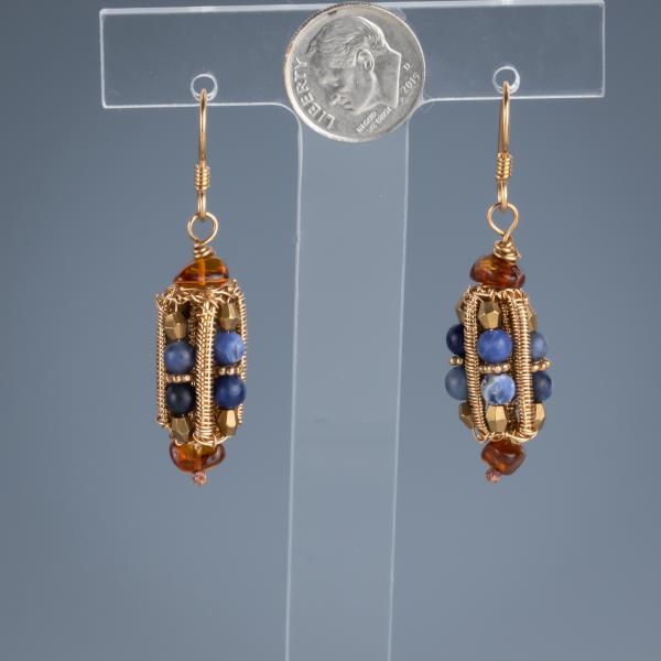 Sodalite, amber bronze woven earrings picture