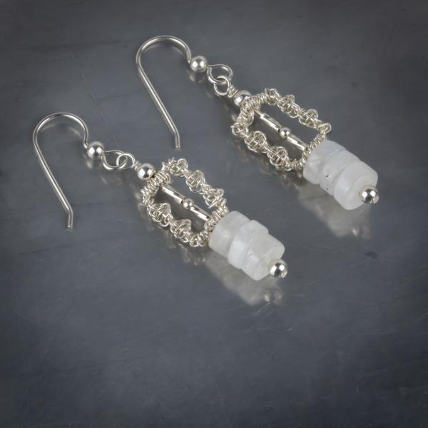 Moonstone silver wire woven earrings