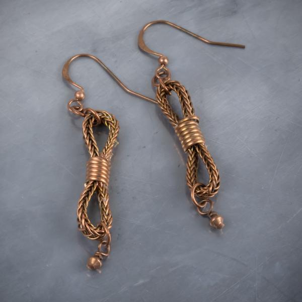Copper braided cinch loop earrings picture