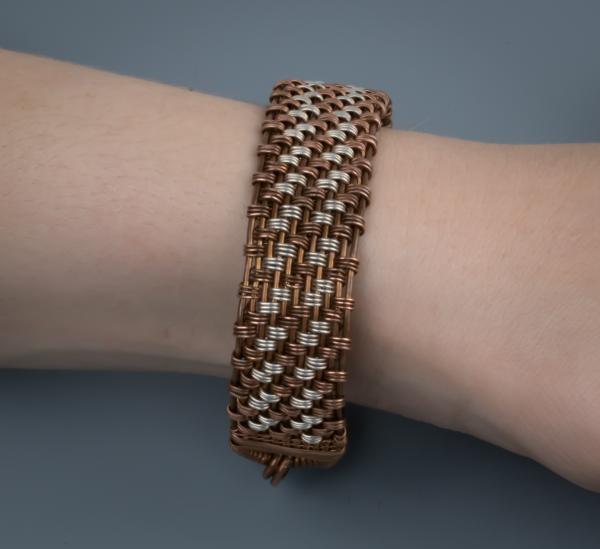 Copper and silver basket weave cuff bracelet picture