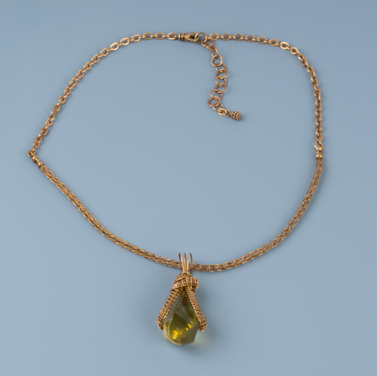 Faceted lemon quart bronze woven pendant picture