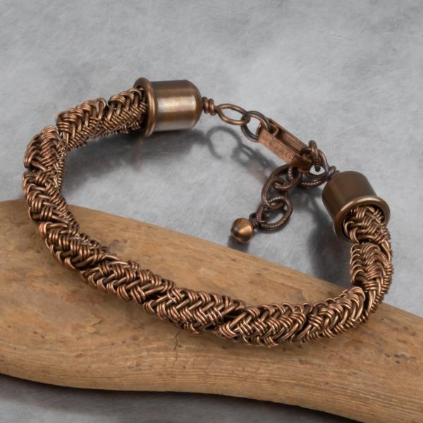 Copper spiral basket weave cuff