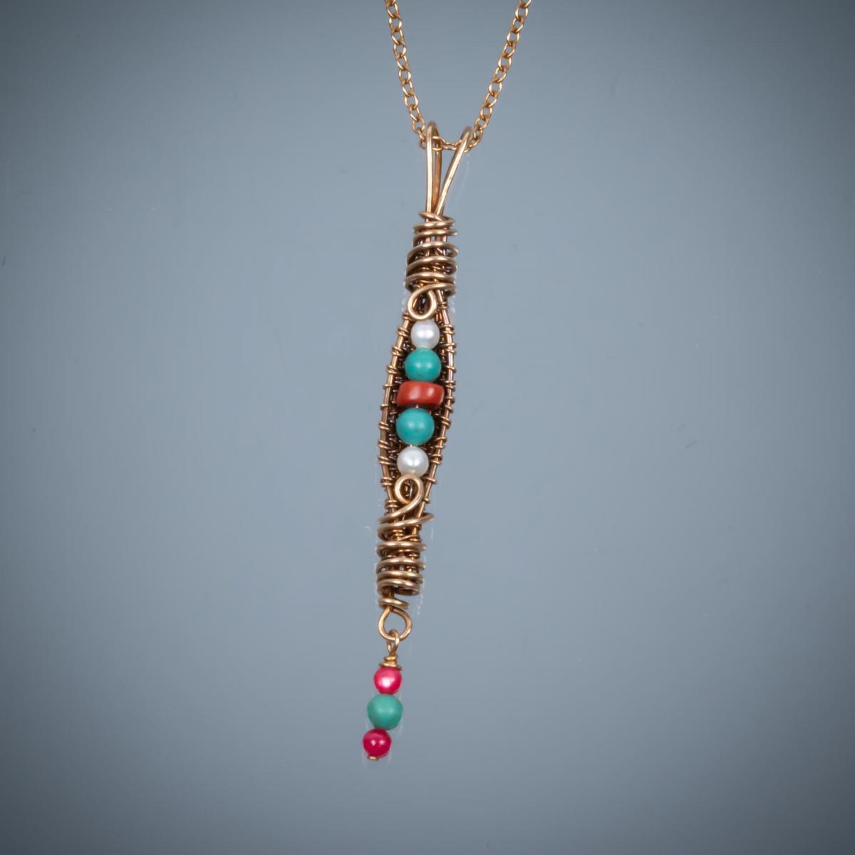 turquoise red coral pod pendant picture