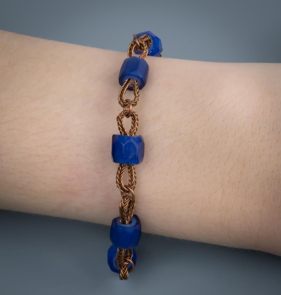 Russian blue and copper braided link bracelet. picture