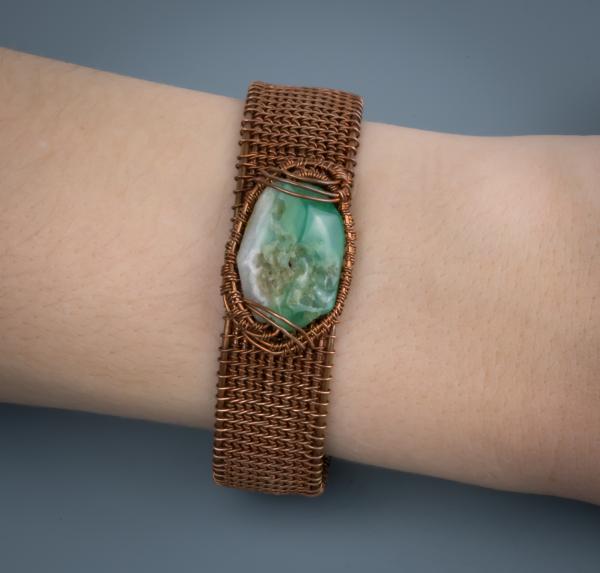 Chrysoprase and copper woven cuff picture