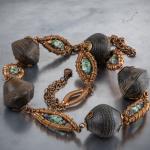 African spindle bead, moss agate, sodalite copper wire work necklace