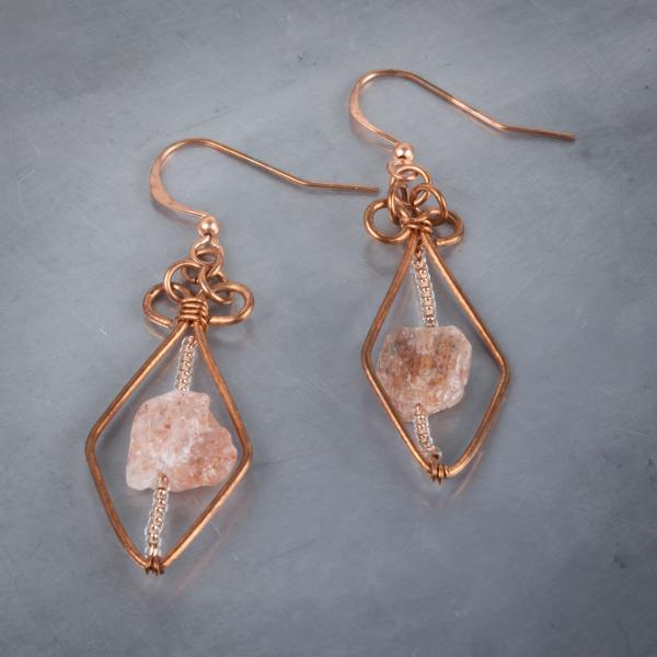 Sunstone copper wire work earrings picture