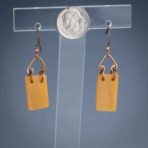 Copper wire accented tumbled glass earrings picture