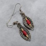 Marquis drops coral, sterling silver, gold filled