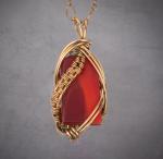 red tumbled glass bronze woven pendant
