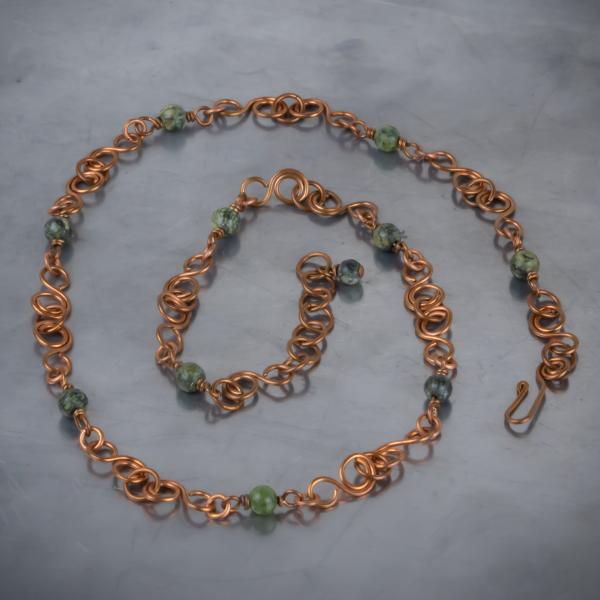 Jade copper "S" link necklace