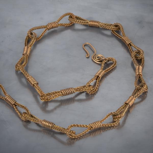 Braided bronze wire link necklace