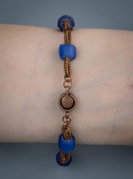 Russian blue and copper braided link bracelet. picture